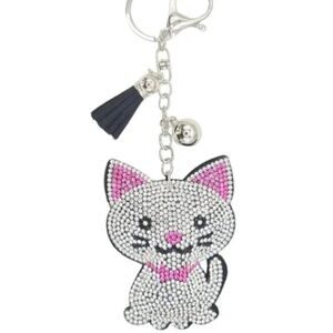 NWT Rhinestone Cat Keychain Bag Charm Vegan Suede